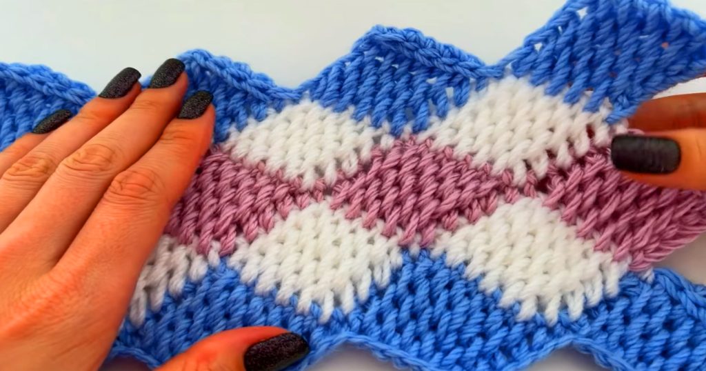Ponto Tunisiano de crochê fácil de fazer com 3 cores